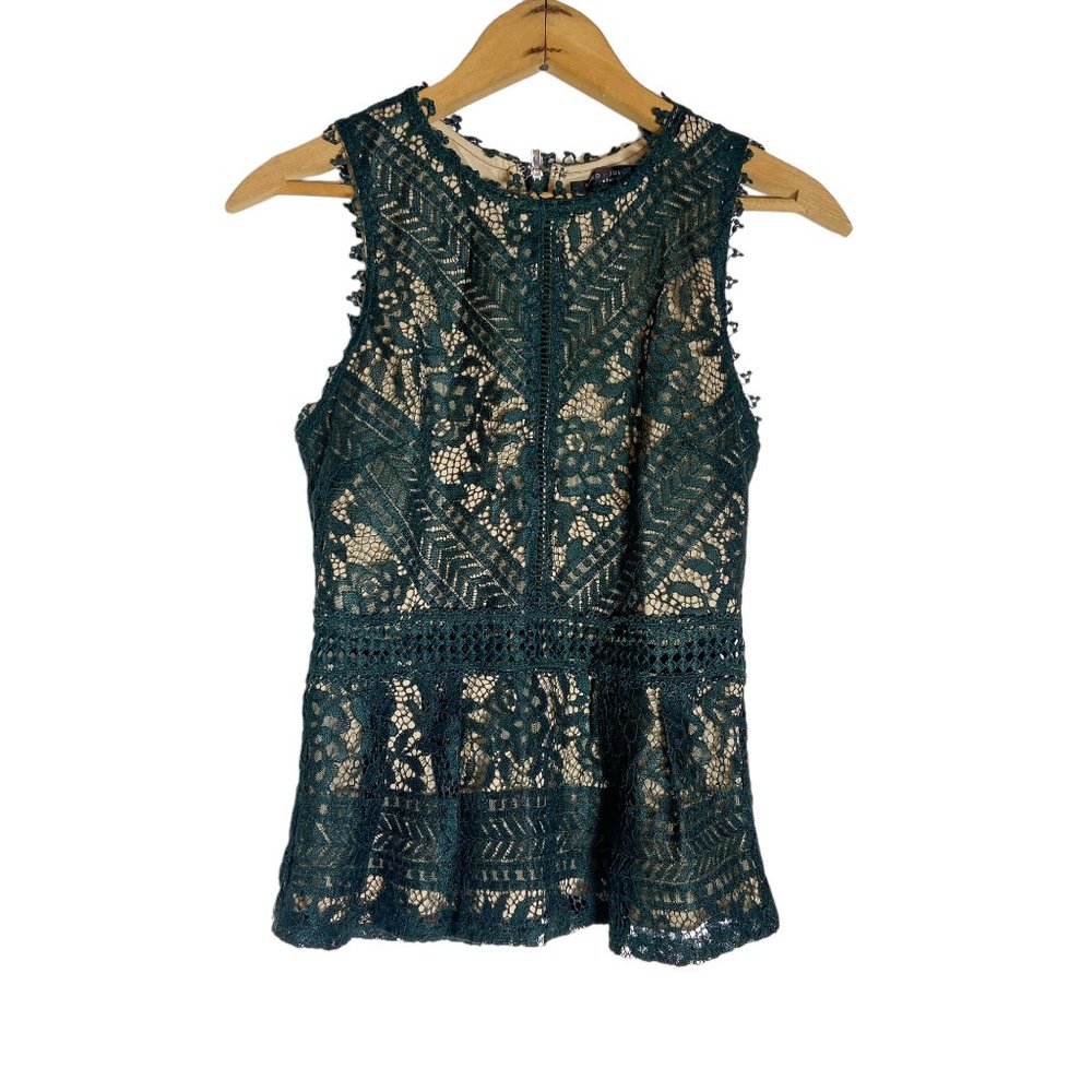 Romeo + Juliet Couture Sleeveless Lace Green Top Cream Lining Size MEDIUM